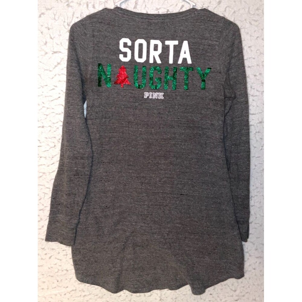 VICTORIA SECRET PINK Sleep Shirt Santa Nice Sorta Naughty XS Holiday Thermal Pj